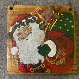Hand Painted Signed 5.5" Wooden Folk Art Santa Claus Christmas Wall Decor